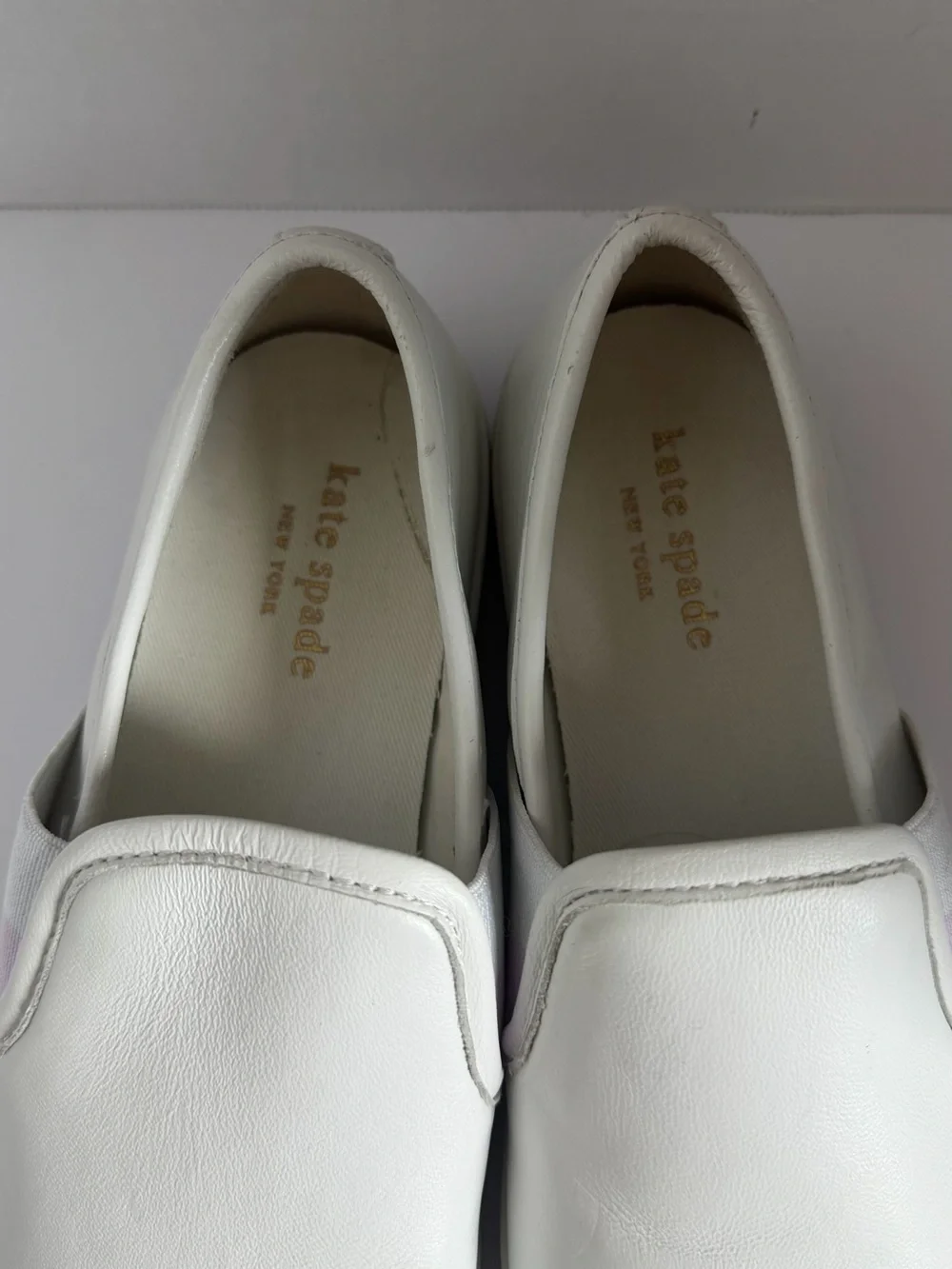 kate spade White Slip-On Leather Sneakers with Pastel Accent